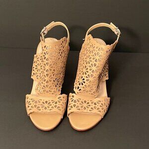 VIA SPIGA 7.5" TAN SANDAL WITH 3.5" BLOCK HEEL